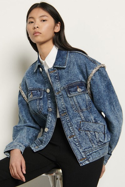 Denim Jacket With Rhinestones from Sandro