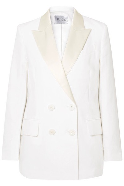 Double Breasted Satin Trimmed Linen Blazer from Racil