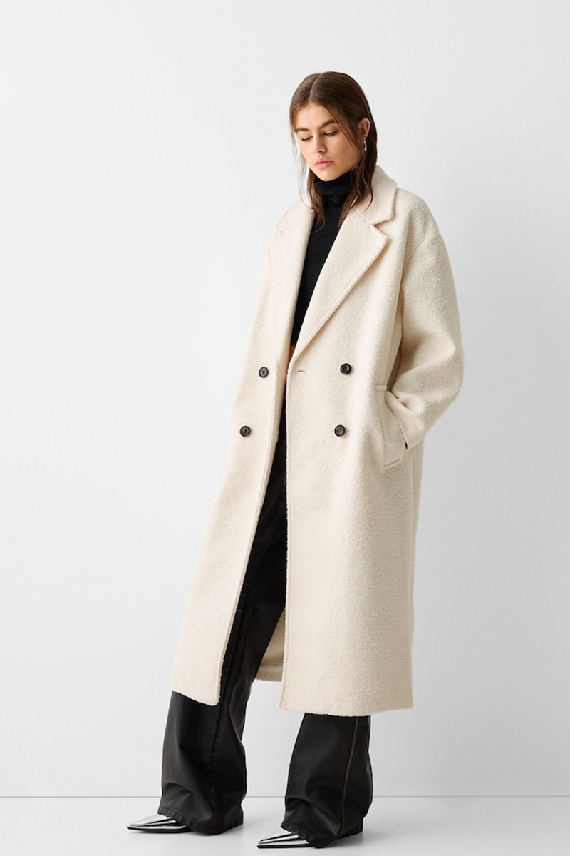 Double-Breasted Bouclé Coat from Bershka