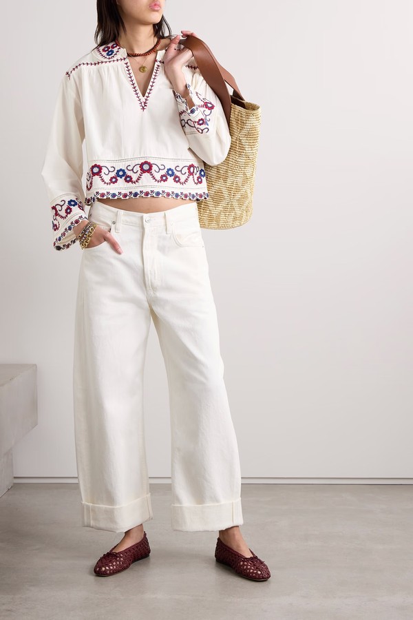 Soren Crochet-Trimmed Cropped Embroidered Cotton Top from Sea