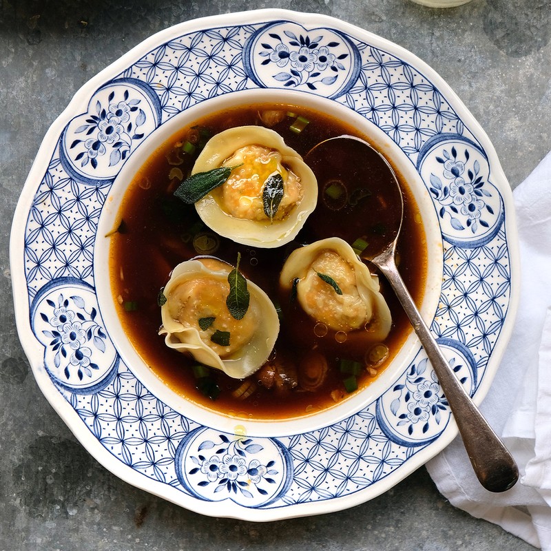 Pumpkin Wonton Tortellini & Porcini Soup