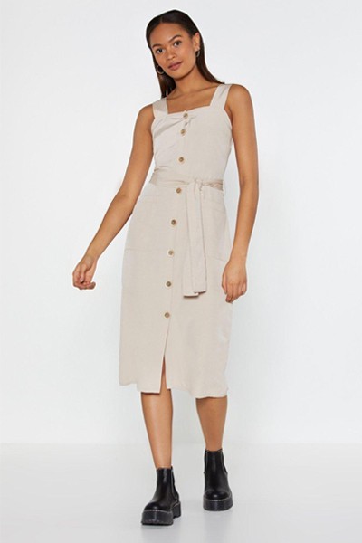 Button The Move Belted Midi Dress