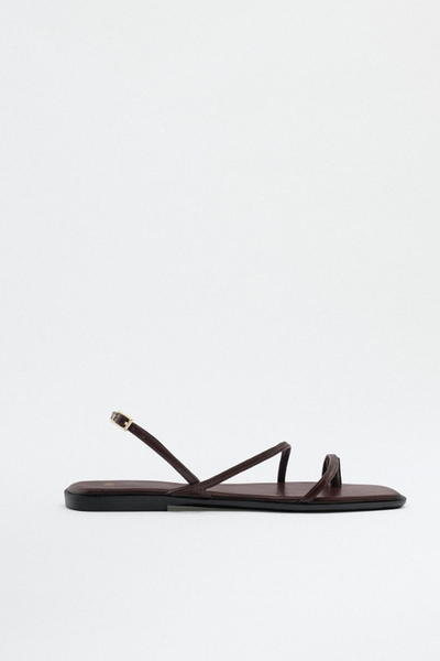 Flat Leather Slider Sandals from Zara