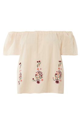 Peach Embroidered Bardot Top