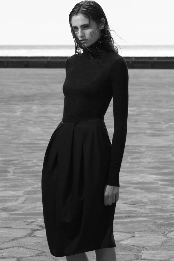 Pleated Wool Midi Tulip Skirt