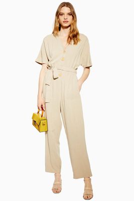 Button Down Jumpsuit With Linen-Natural from Topshop
