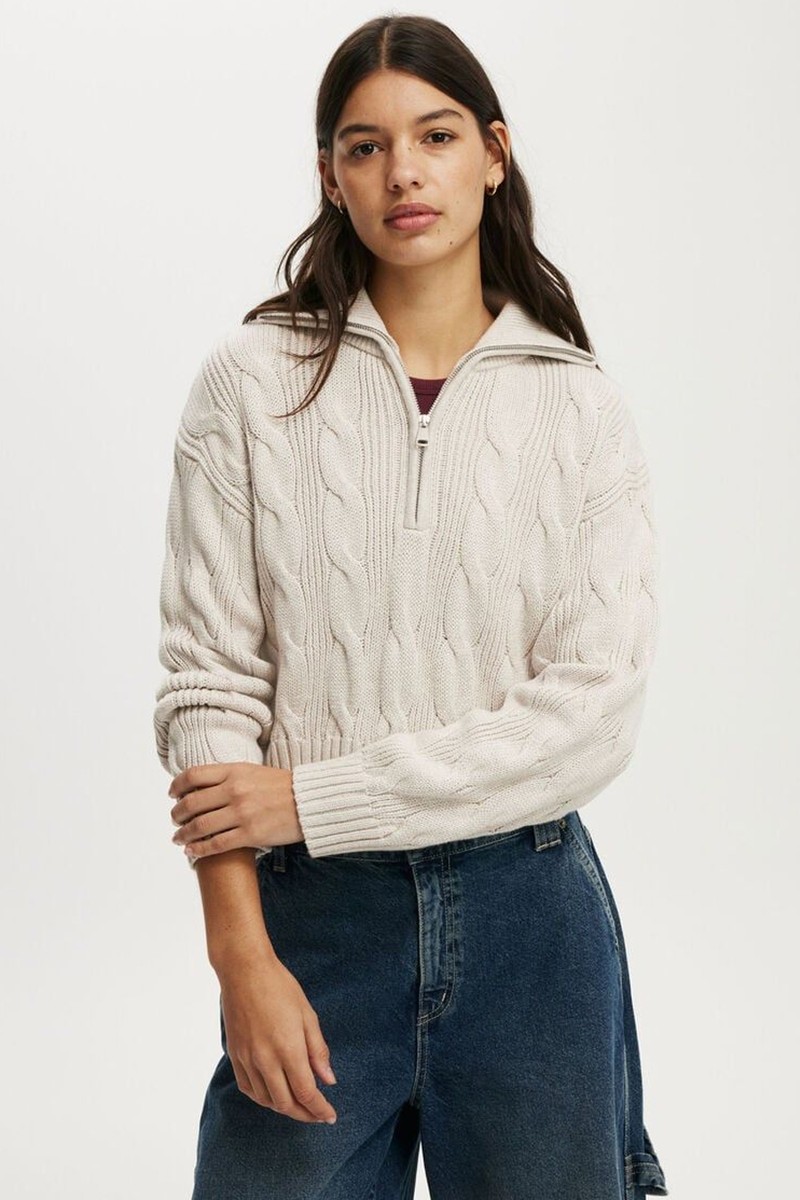 Cotton Cable Half Zip Pullover