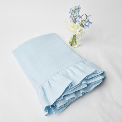Sky Blue Ruffle Linen Tablecloth from Mrs Alice