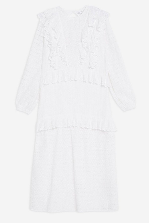 Ivory Broderie Frill Midi Dress