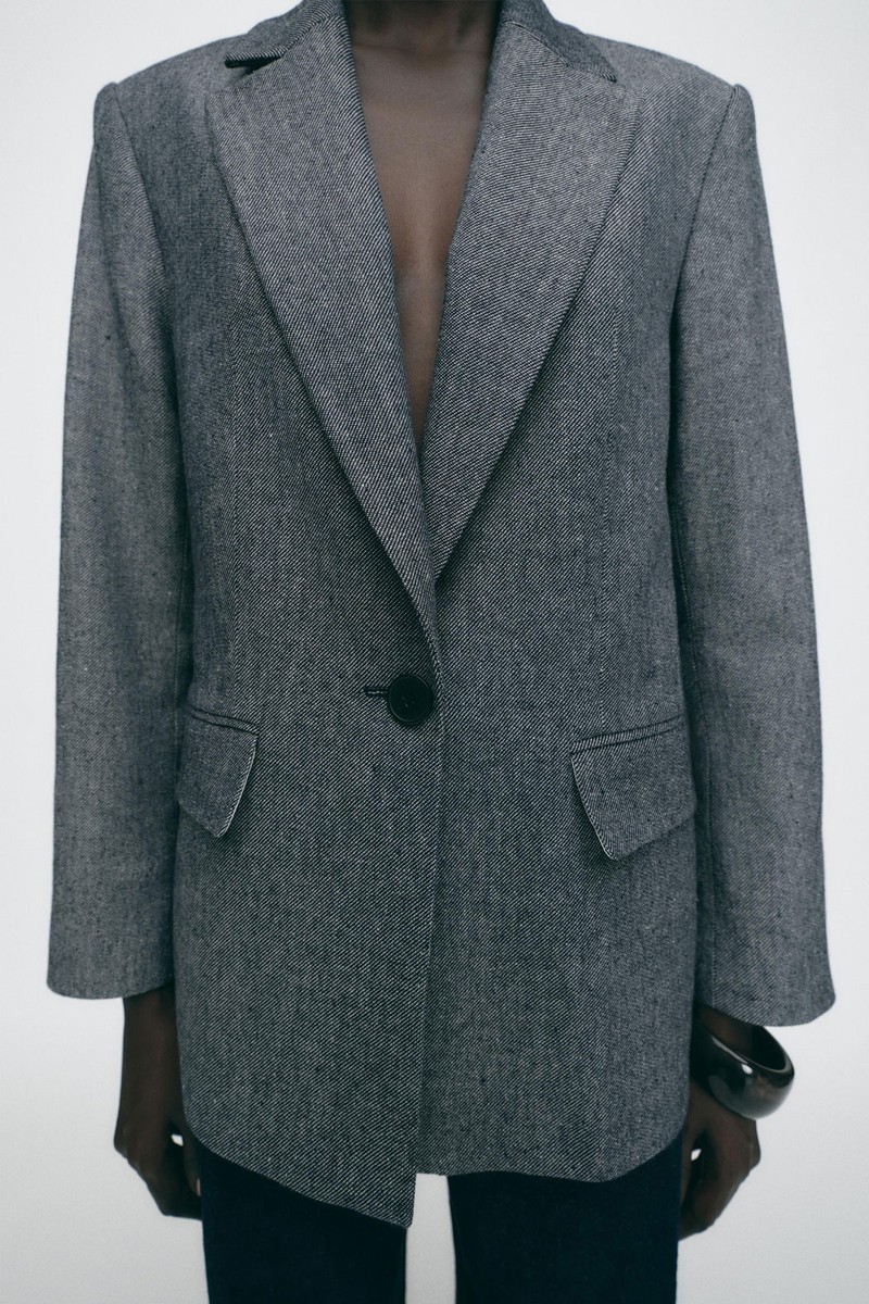 Straight Blazer With Padded Shoulders