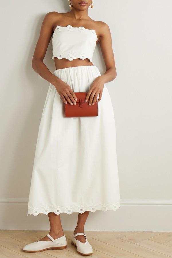 Antoinette Scalloped Embroidered Cotton-Voile Midi Skirt from POSSE
