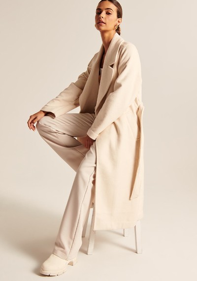 Wool Blend Belted Blanket Coat