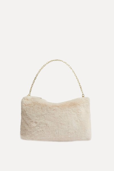 Faux Shearling Chain Strap Shoulder Bag