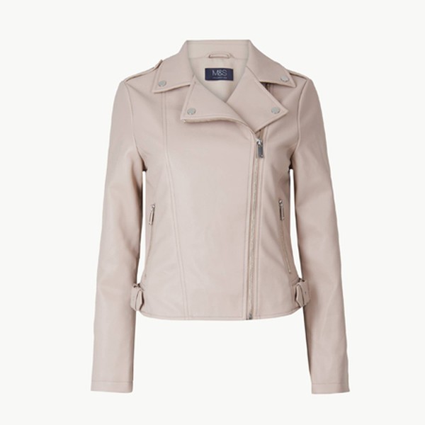  Faux Leather Zip Detail Biker Jacket