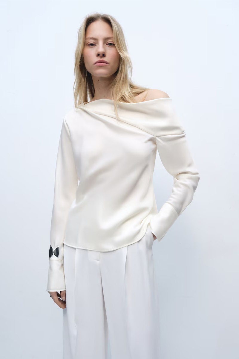 Satin Blouse With Draped Neck