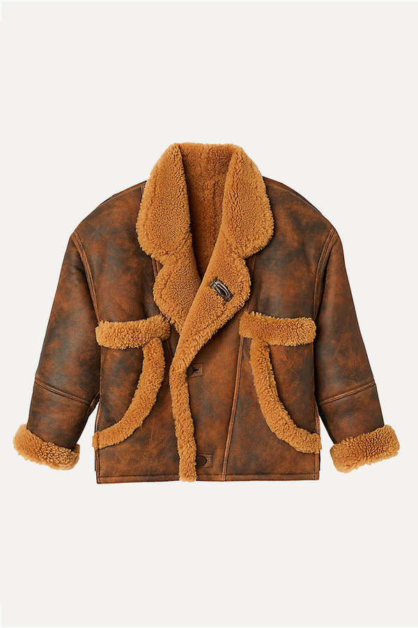 Oversized Wide-Collar Sheepskin Coat from Sandro