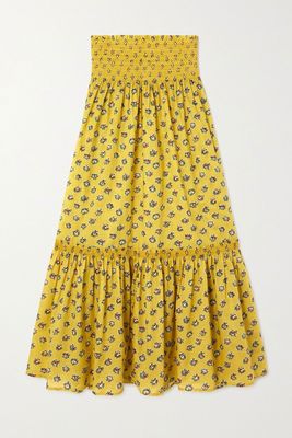 Convertible Smocked Floral-Print Cotton-Voile Skirt from Tory Burch