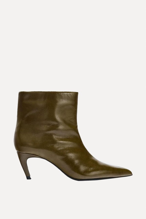 Leather Curved Heel Ankle Boots from Zara
