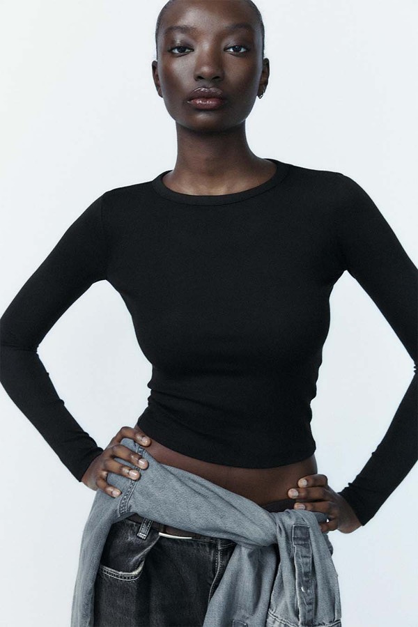 Cotton Modal Long Sleeve T-Shirt from Zara
