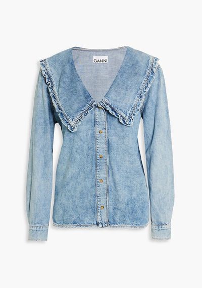 Ruffle Trimmed Faded Denim Shirt from Ganni