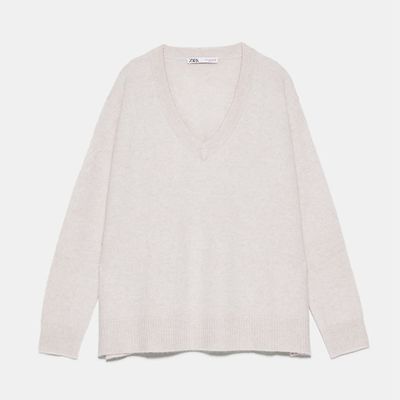 Oversize Cashmere V-Neck Sweater from Zara