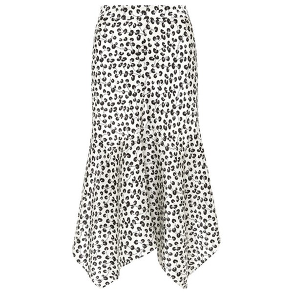 Asymmetric Printed Silk-Satin Midi Skirt