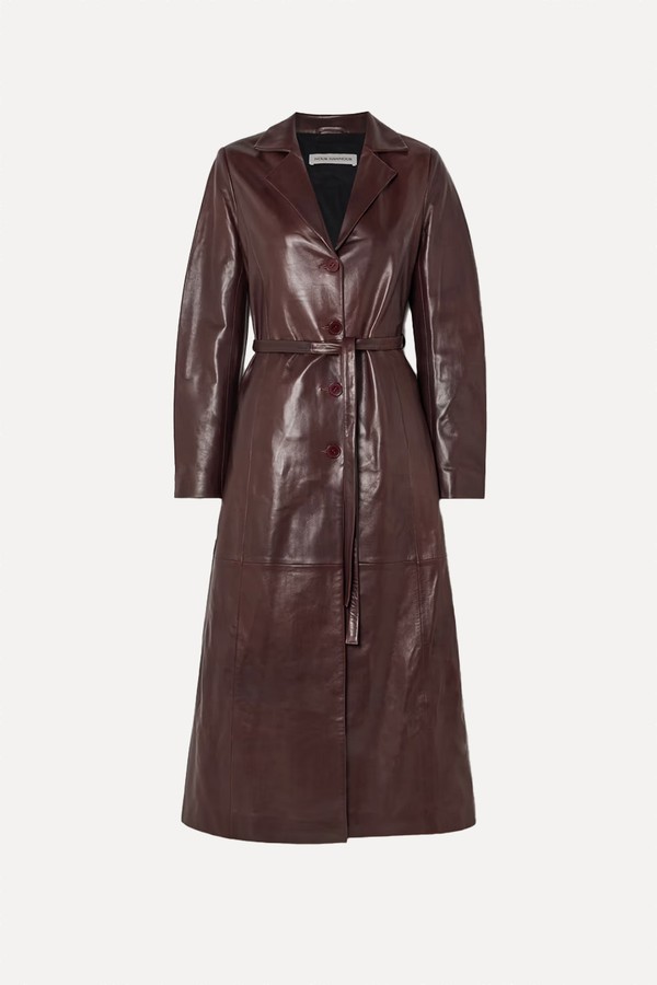 Tamara Belted Paneled Leather Coat from Nour Hammour