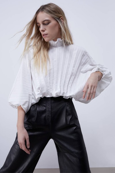 Pleated High Neck Shirt from Uterque