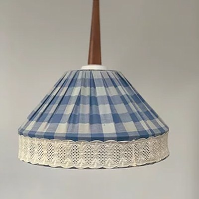 Mid Century Teak and Gingham Pendant Light from Tat London