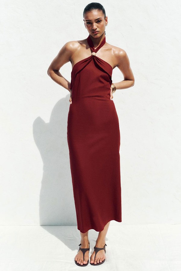 Linen Blend Halter Midi Dress from Zara