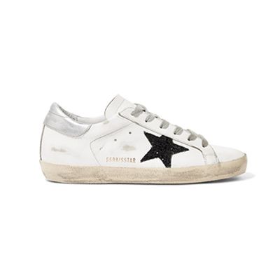 Superstar Glittered Mesh & Distressed Leather Sneakers from Golden Goose Deluxe Brand