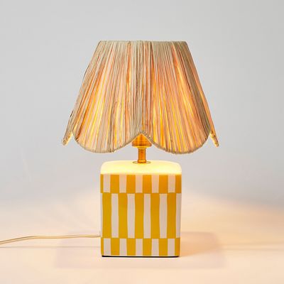 Yellow Raffia & Ceramic Lamp from Oliver Bonas