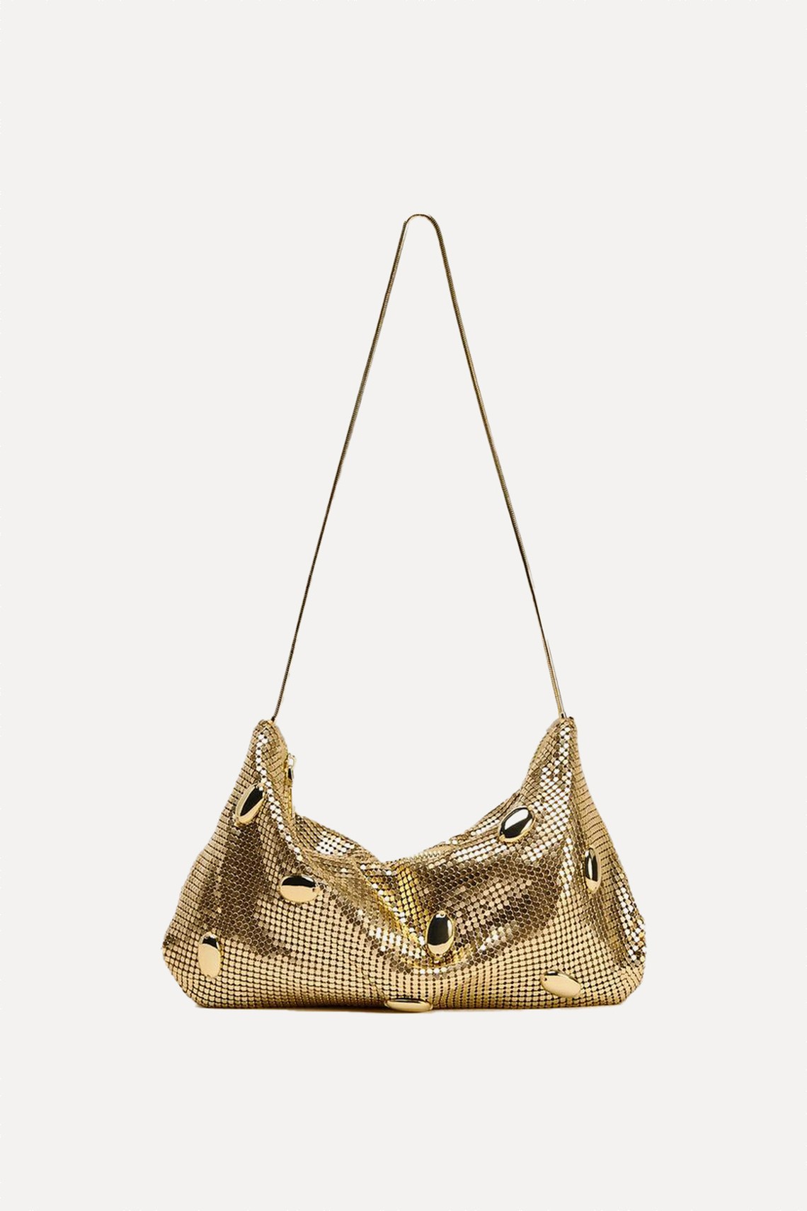 Metallic Mesh Mini Bucket Bag With Rhinestones