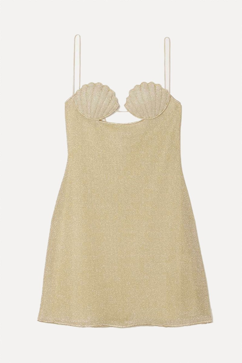 Lumière Cutout Embroidered Metallic Stretch-Knit Mini Dress from OSÉREE