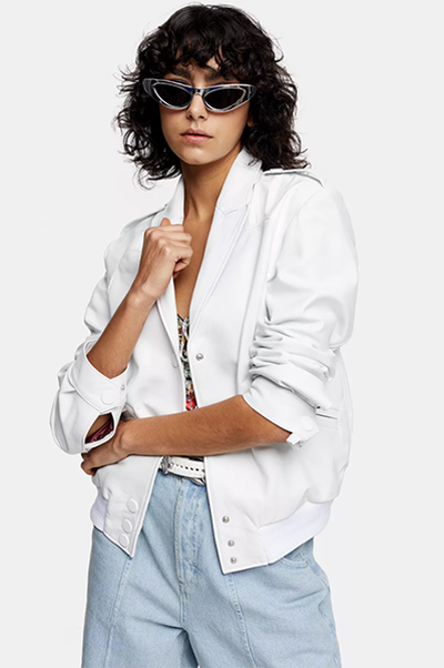 IDOL White Leather Varsity Jacket from Topshop