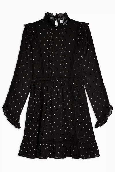 Black Dobby Spot Mini Dress