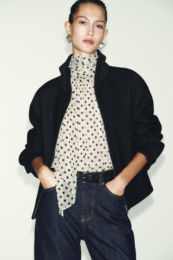 Wool Blend High Neck Short Coat