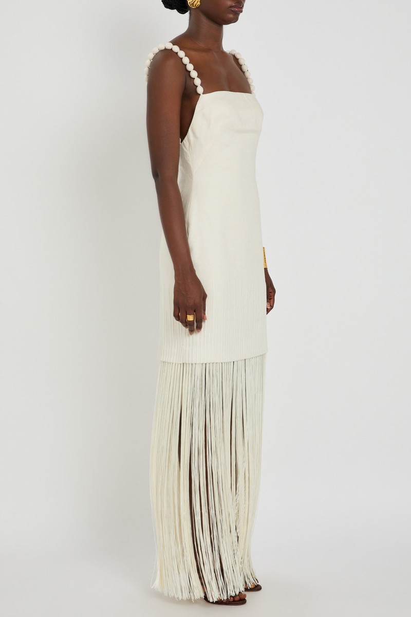 Mar Caribe Fringed Linen Maxi Dress from ANDRES OTALORA