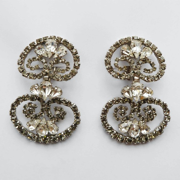 Monty Don Vintage Grey And White Diamante Clip Earrings 