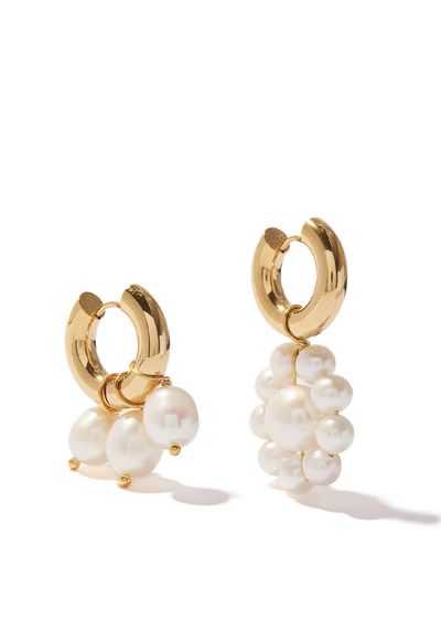 Mismatched Pearl & 24kt Gold-Plated Hoop Earrings from Timeless Pearly