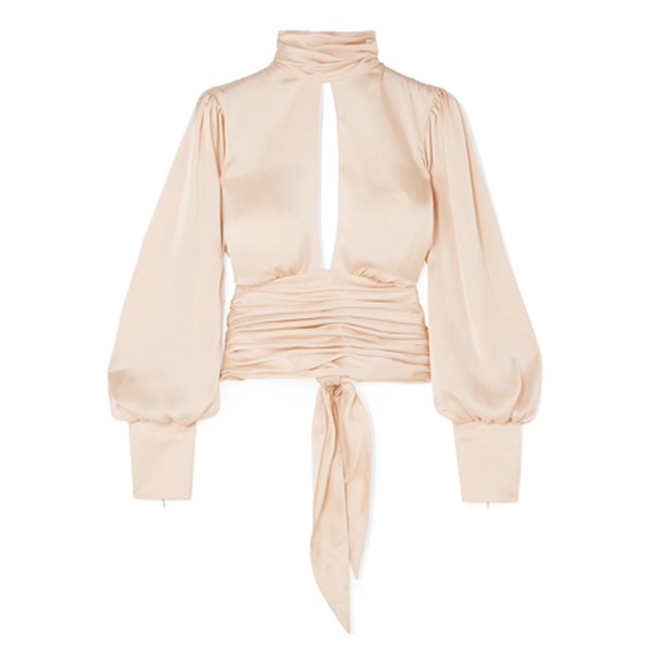 Night Out Open-Back Ruched Satin Blouse from Orseund Iris