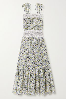 Smocked Floral-Print Cotton-Voile Maxi Dress from Tory Burch