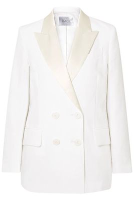 Double Breasted Satin Trimmed Linen Blazer from Racil