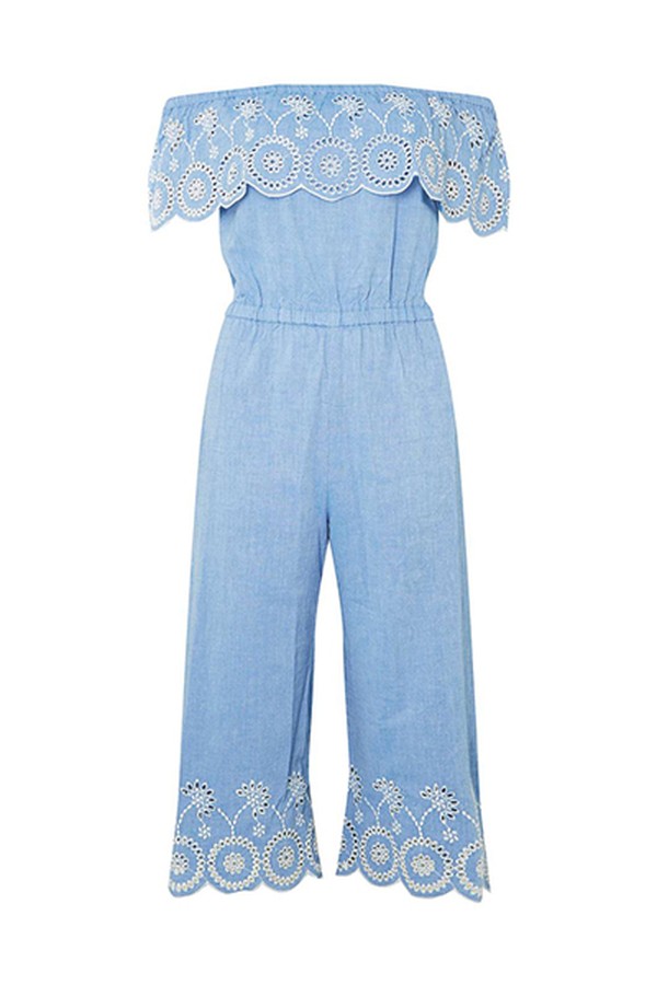 Chambray Frill Bardot Jumpsuit