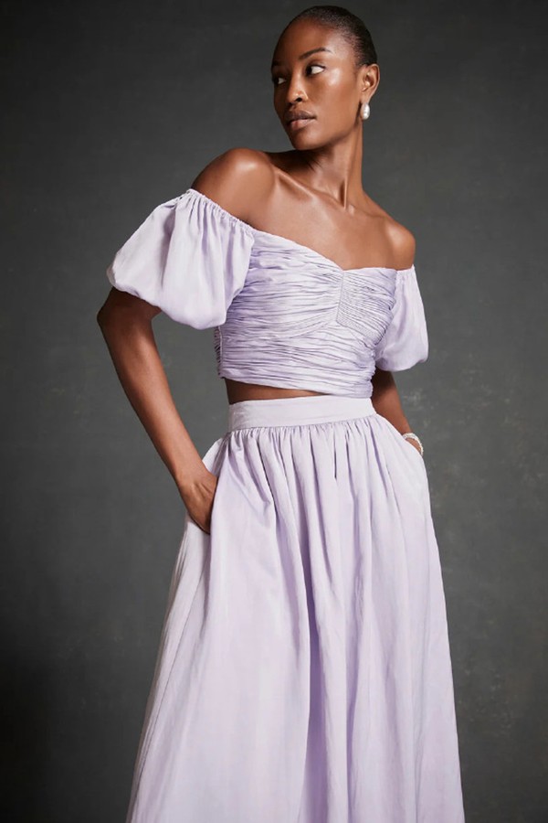 Lilac Coated Linen Maxi Skirt from Mint Velvet