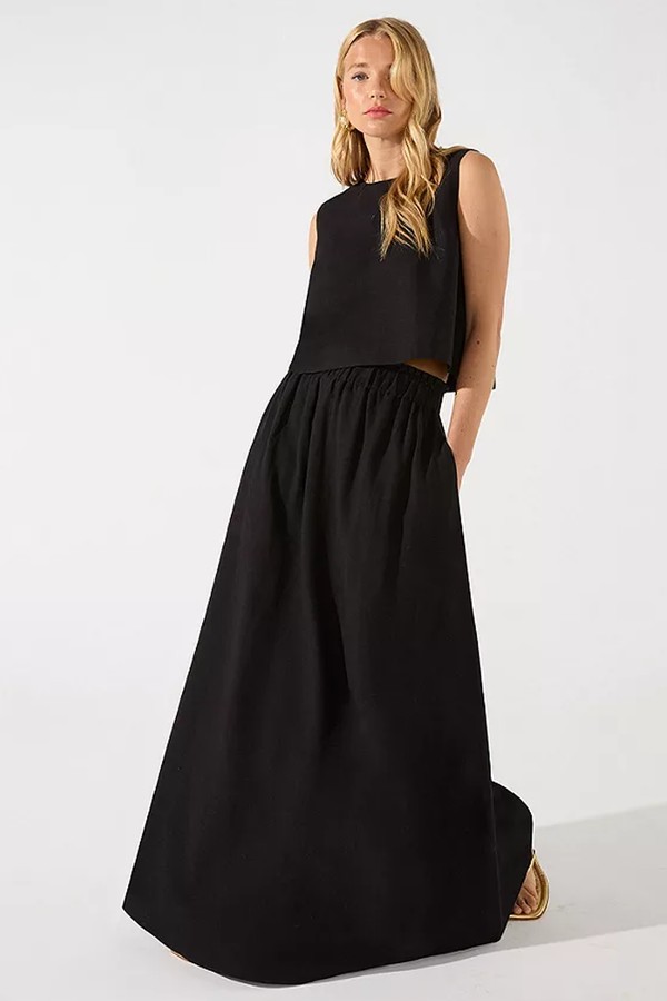 Petite Linen Blend A-Line Maxi Skirt from Ro&Zo
