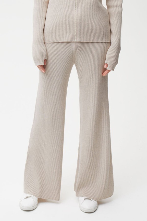 Recycled Cashmere Rib Track Pants Oatmeal