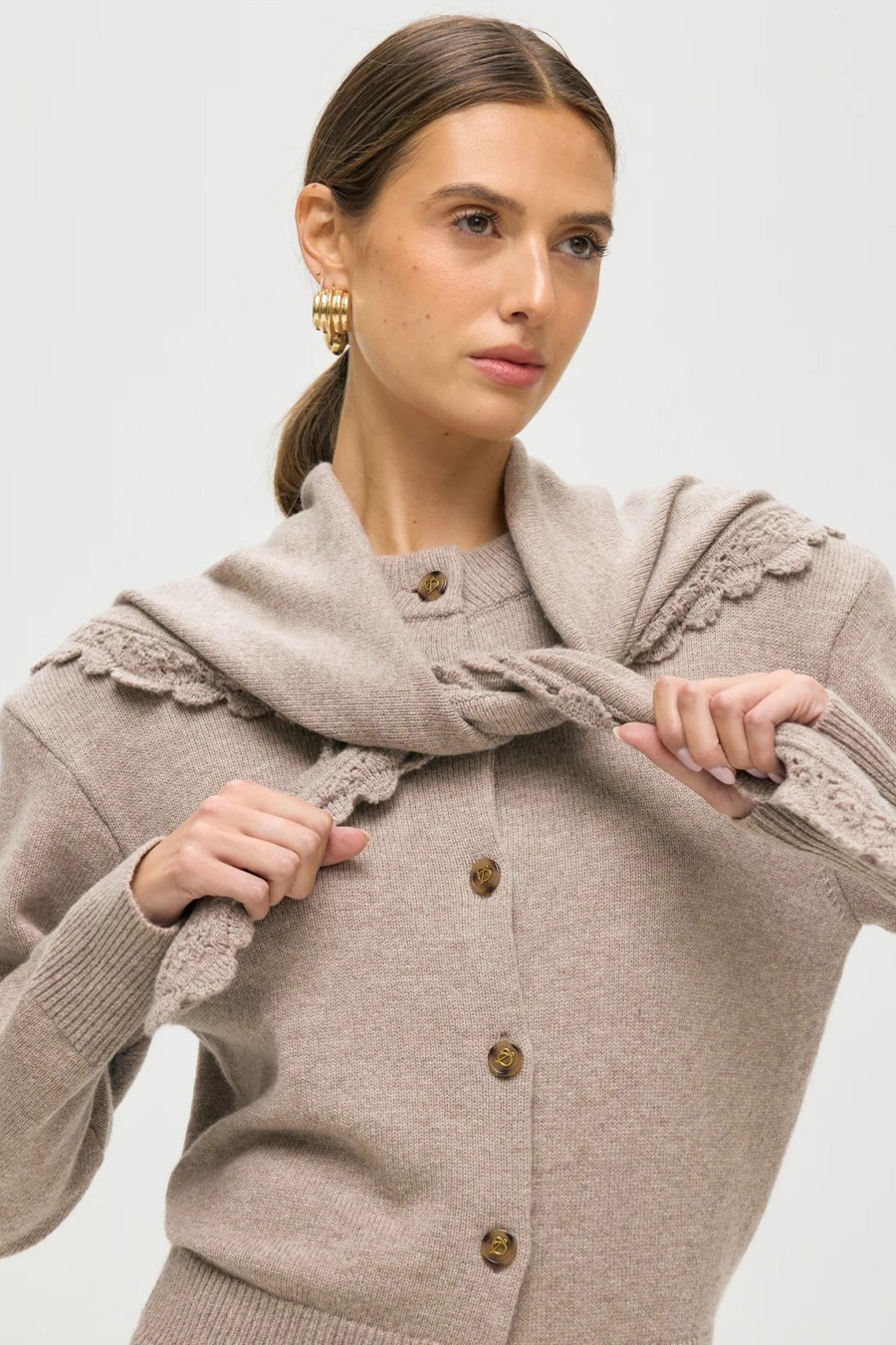 Cashmere & Wool Lace Trim Knit Scarf from STPLE