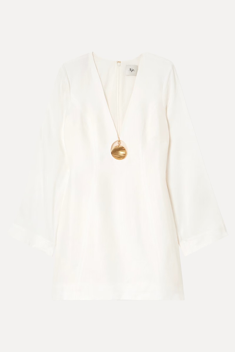 Bettina Cutout Embellished Linen-Blend Mini Dress from AJE.