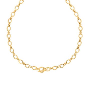 Textured Oval Link T-Bar Necklace In Gold